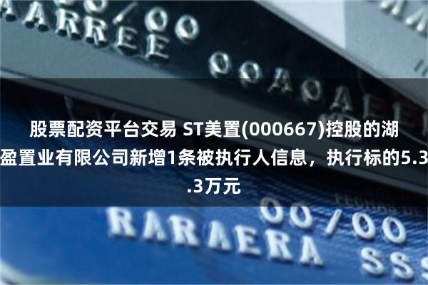 股票配资平台交易 ST美置(000667)控股的湖北美盈置业有限公司新增1条被执行人信息，执行标的5.3万元