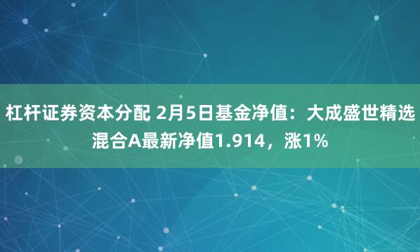 杠杆证券资本分配 2月5日基金净值：大成盛世精选混合A最新净值1.914，涨1%