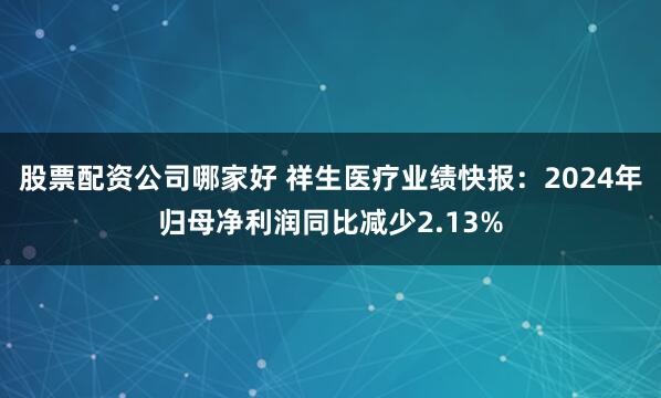 股票配资公司哪家好 祥生医疗业绩快报：2024年归母净利润同比减少2.13%